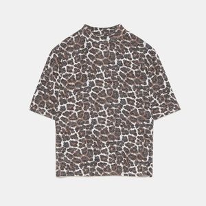 Zara Animal Print Soft Touch Moch Neck T-Shirt